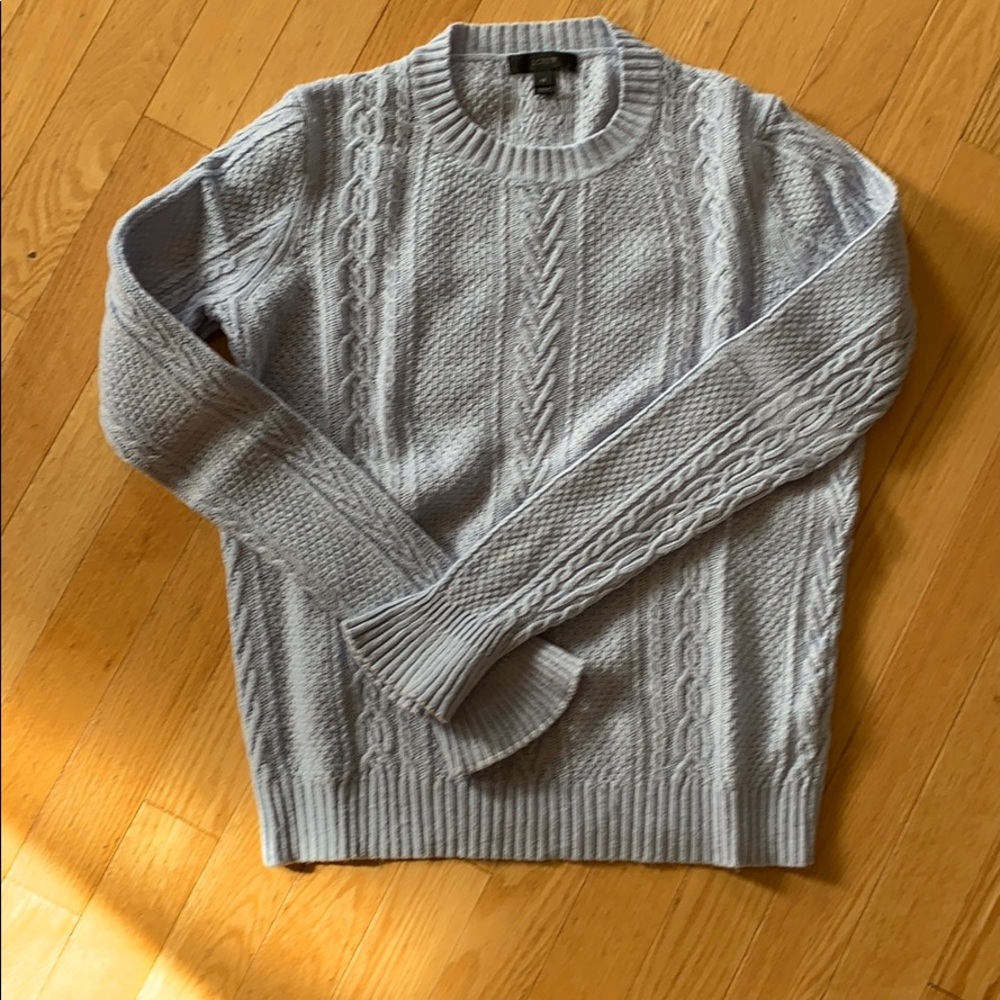 XS light blue jcrew cable knit bell wrist sweater